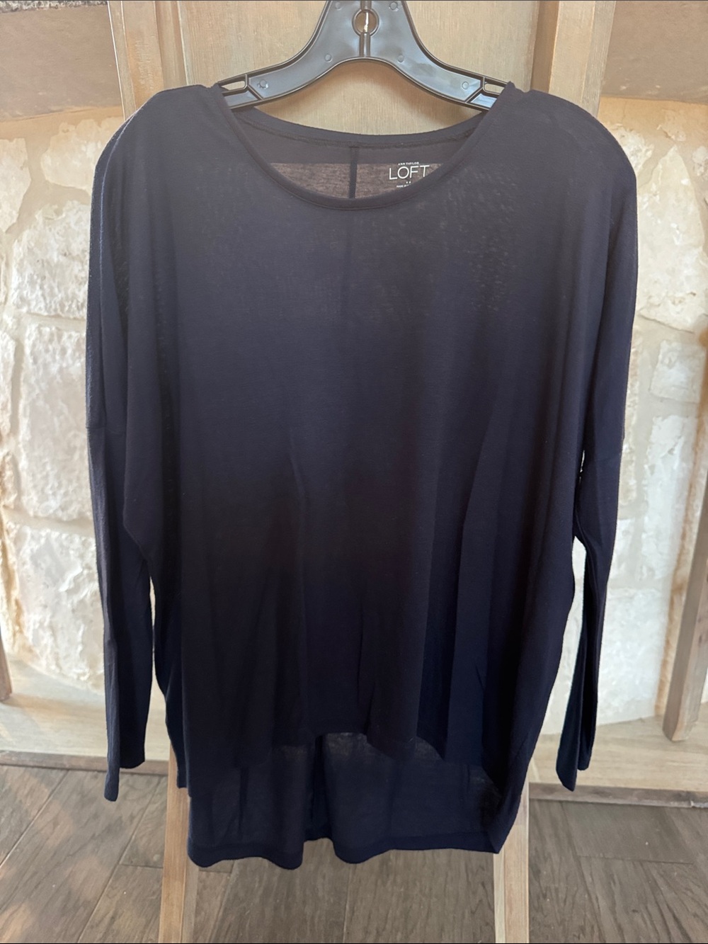LOFT Navy Long Sleeve Relaxed Crewneck Top